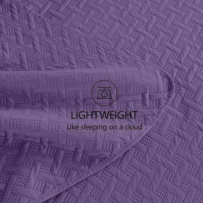 FLYMME Twin Quilt Set,Lightweight Purple Bedspreads,Basket Weave Pattern,Ultra Soft Microfiber Bedspread Bed Coverlet 2 Pieces for All-Seasons (1 Quilt,1 Shams)