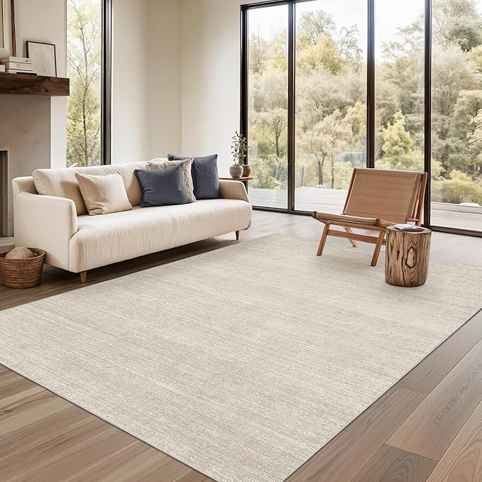 5x8 Area Rug Non Slip, Large Washable Rugs for Living Room, Beige | Soft Low Pile, Thin & Lighweight Carpet, Folable Stain Resistant Modern Indoor Floor Mat for Bedroom, Dining Room, Home Decor