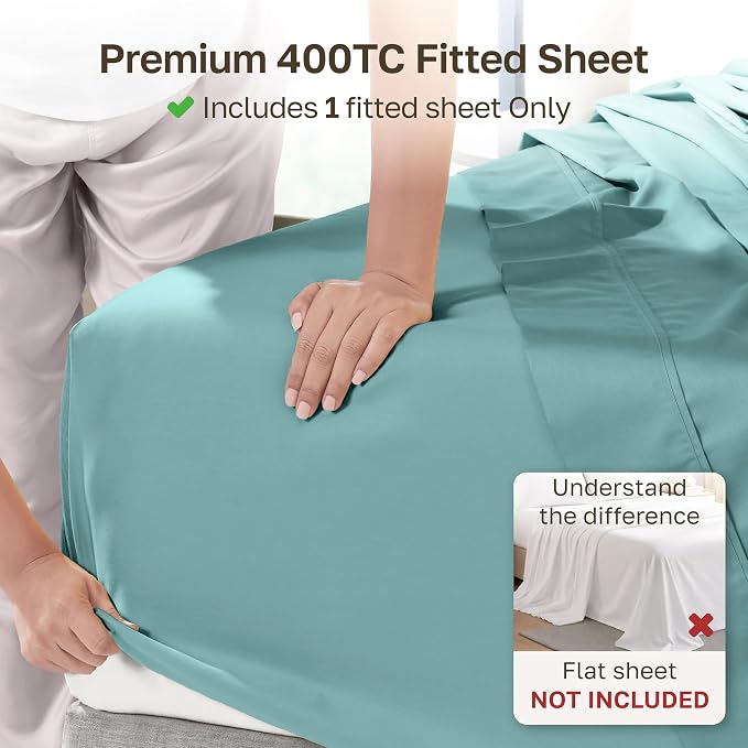 California Design Den Soft 100% Cotton Sateen Queen Bed Fitted Sheet, Teal | 400 Thread Count Backed by Good Housekeeping Seal, 16" Deep Pocket, All-Around Elastic, No-Pop Fit, Durable, OEKO-TEX