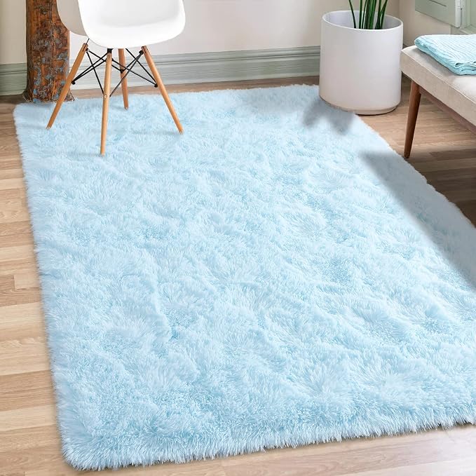 Soft Modern Indoor Shaggy Area Rug for Bedroom Livingroom Dorm Kids Room Home Decorative, Non-Slip Plush Fluffy Furry Fur Rugs Comfy Nursery Accent Floor Carpet 3x5 Feet, Baby Blue