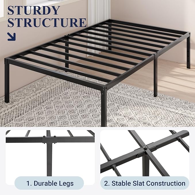 Allewie Twin Bed Frame, 18 Inch Metal Beds with Storage Space, Black | Heavy-Duty Metal Platform Beds, Large Under-Bed Storage Space, No Box Spring Needed, Easy Assembly