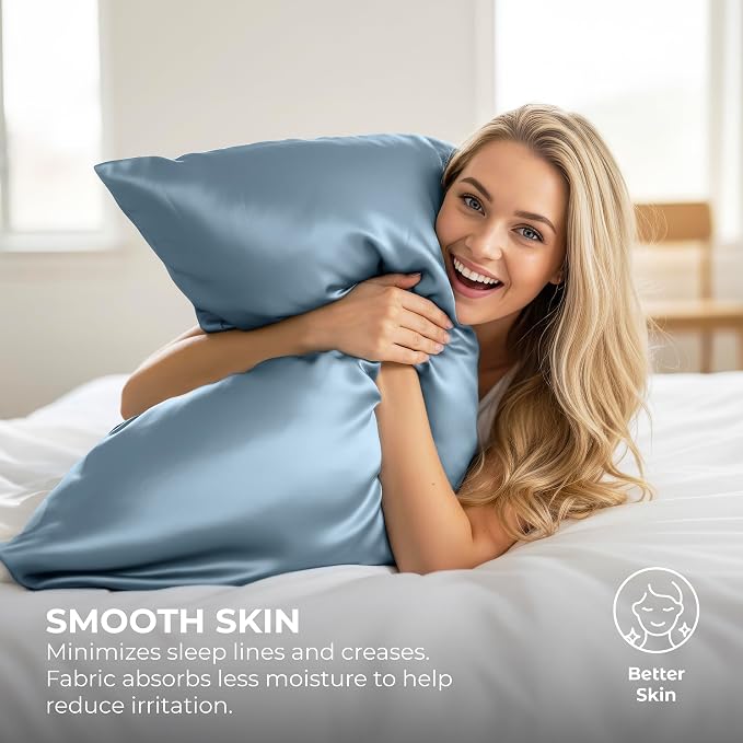 Satin Pillowcase 2 Pack - Queen Size (20"x30", SkyBlue) - Silky Pillow Cases for Hair and Skin - Satin Pillow Covers with Envelope Closure - Extra Soft Premium Microfiber