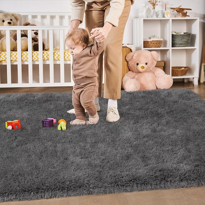 Soft Area Rugs for Livingroom Bedroom, Shaggy Plush Fuzzy Fluffy Carpet Furry Fur Rug, Modern Indoor Comfy Nursery Kids Dorm Home Decor Floor Mat, 4 x 6 ft, Charcoal