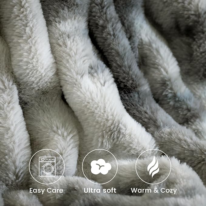 Ultra Soft Cozy Faux Fur Throw Blanket, Fuzzy Plush Thick Bubble Blanket, Luxury Fluffy Blanket for Couch, Sofa, Bedroom, and Living Room, 50x60 Inches,Tie-Dye Gray