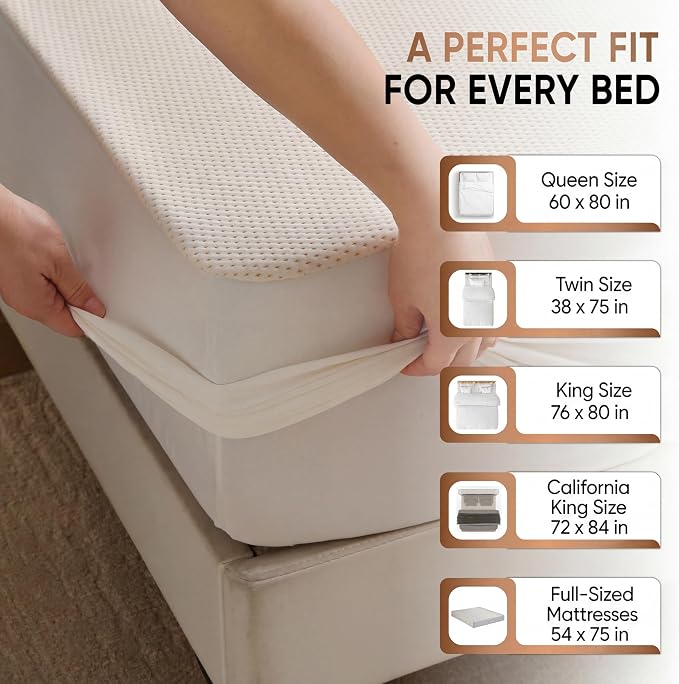 Deluxe Cooling Mattress Protector Cali King - Waterproof - Crisp, Breathable Organic Cotton Surface with a Percale-Inspired Feel - 280GSM Air-Knit Mattress Pad - Noiseless Deep Pocket