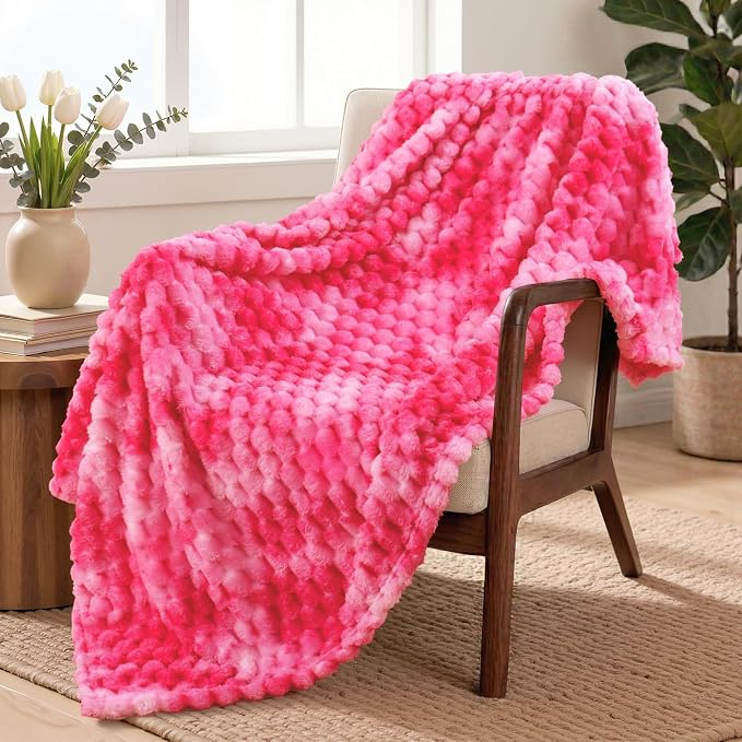Exclusivo Mezcla Large 3D Fleece Throw Blanket for Couch, Tie-dye Pink | Extra Soft Fuzzy Plush Lightweight Throws, Cozy Fluffy Decorative Blankets for All Seasons, 50x70 Inches