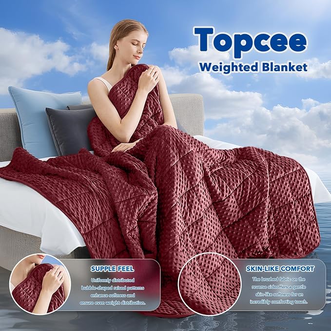 Weighted Blanket for Adults (15lbs 48"x72"), Minky Dots Heavy Blanket for Woman, Man Sleeping, Soft, Cozy and Cooling Weighted Throw Blankets, Machine Washable, Burgundy
