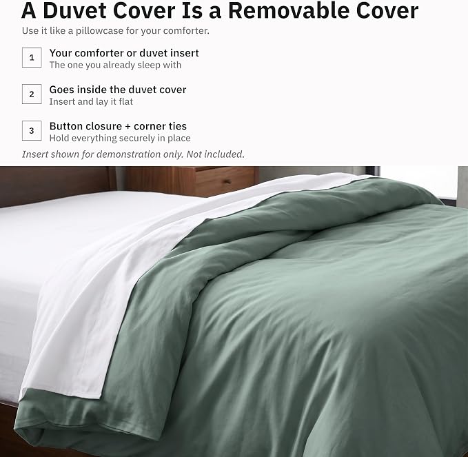 California Design Den Full/Queen Luxury Duvet Cover, Sage Green | Duvet Cover Only, Comforter Not Included, Backed by Good Housekeeping Seal, Button Closure & Corner Ties