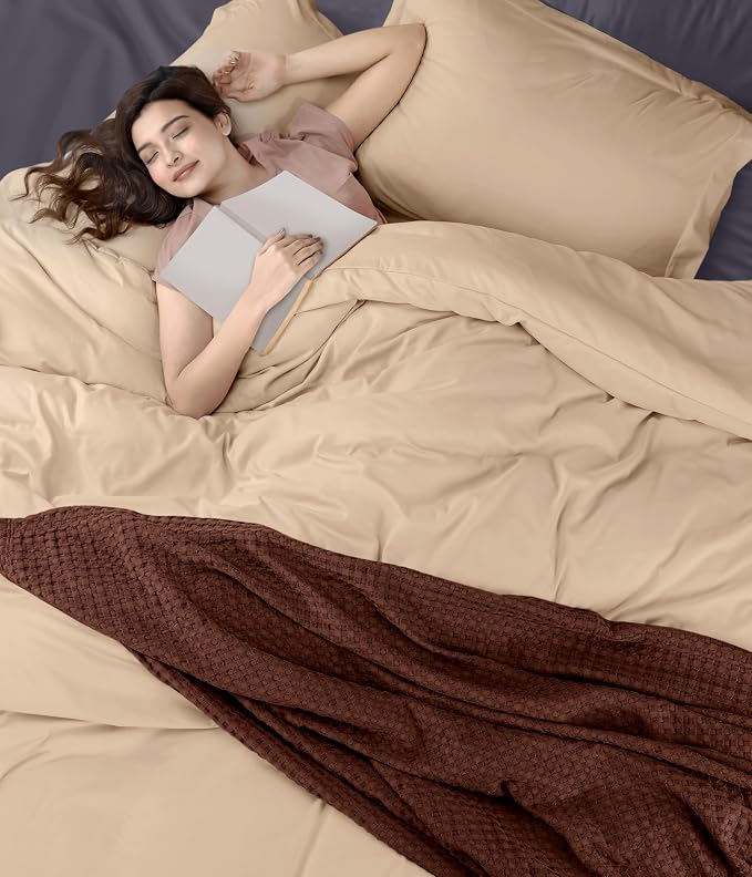Duvet Cover Twin/Twin XL, 3 PC Cotton Like Polyester, Zipper Closure, Beige | Extra Soft and Breathable, Wrinkle & Fade Resistant, Includes Duvet Cover and 1 Pillow Sham, Comforter Not Included, OekoTex