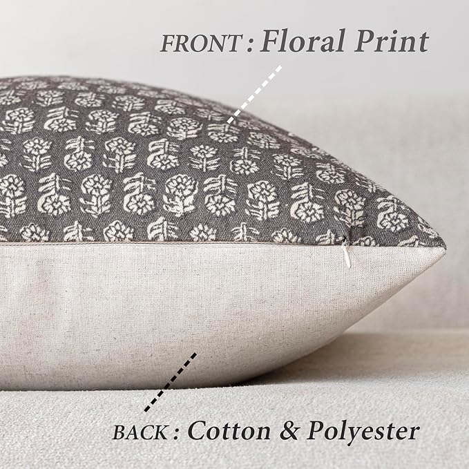 Foindtower Set of 2 Decorative Vintage Long Lumbar Throw Pillow Covers Neutral Modern Farmhouse Cushion Covers Floral Home Decor for Sofa Couch Chair Bedroom Living Room,14×36 Inch,Rustic Gray