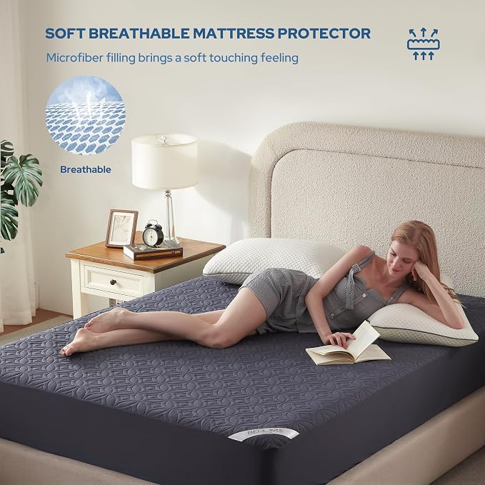2 Pack Waterproof Mattress Protector King Size, Deep Pocket Fit, Washable | Bedlore Soft Breathable Bed Mattress Cover Pad, Fits 6-18 Inch Deep Mattresses, Ideal for Bedroom, Hotel, Navy Blue