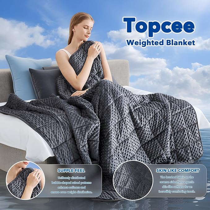 Weighted Blanket for Adults (12lbs 48"x72"), Minky Dots Heavy Blanket for 110-130lbs Sleeping, Soft, Cozy and Cooling Weighted Throw Blankets, Machine Washable, Grey