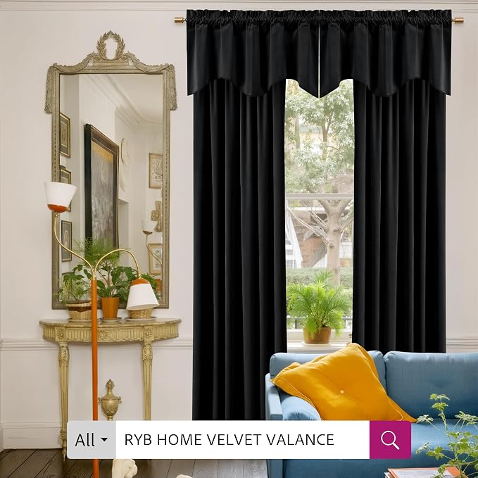 RYB HOME Black Velvet Blackout Curtains 84 inches for Bedroom Living Room | Thermal Insulated, Privacy UV Blocking, Noise Reducing, Energy Saving, Luxury Window Decor for Kids Room, W52 x L84, 2 Panels