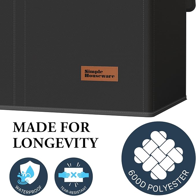 Simple Houseware Double Laundry Hamper with Lid & Removable Bags, Black | Heavy Duty 600D Polyester, Water-Resistant Surface