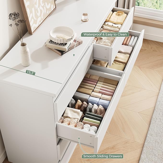 MapleGrace Modern 8 Drawer Dresser, Simply Chest of Drawers for Bedroom, Wooden Storage Dresser with Deep Drawers for Living Room/Hallway/Entryway