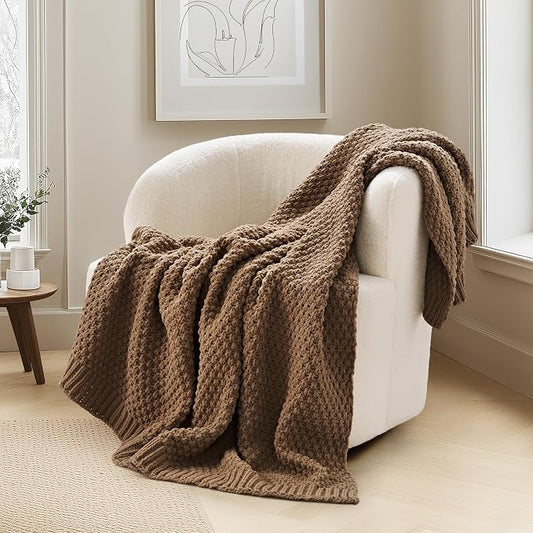 EVERGRACEHOME Chunky Chenille Knit Throw Blanket, 50 x 60, Camel Brown | Sculpted Moss Stitch, Chic Modern Farmhouse, All-Season Warmth, OEKO-TEX® Certified, Elegant Blanket for Couch, Bed, Sofa