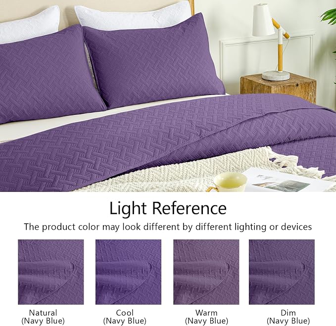 FLYMME Twin Quilt Set,Lightweight Purple Bedspreads,Basket Weave Pattern,Ultra Soft Microfiber Bedspread Bed Coverlet 2 Pieces for All-Seasons (1 Quilt,1 Shams)