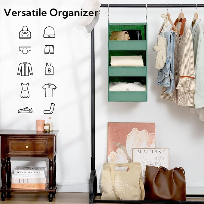 GRANNY SAYS 3-Shelf Hanging Closet Organizer, Foldable Storage, Dark Green | 33 lb Capacity, No-Sag Support, Keeps Clothes Neat, Folds Flat, Fits RV, Dorm & Small Closets