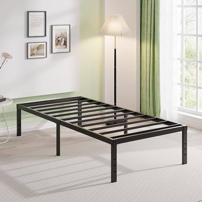 EMODA 18 Inch Twin XL Bed Frames Heavy Duty with Tall Storage Space | XL Twin Metal Platform Bed Frame No Box Spring Needed Noise Free, Easy Assembly, Black