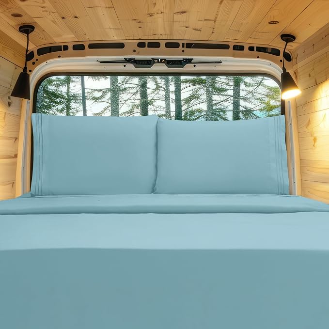 Elegant Comfort Luxury 1500 Premium Hotel Quality Microfiber 4-Piece Sheet Set - Wrinkle Resistant, All Around Elastic Fitted Sheet, Deep Pocket up to 16", RV Short Queen, Aqua