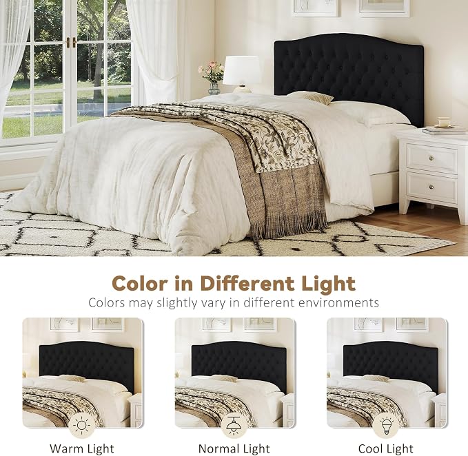 Queen Headboard Only, Upholstered Headboard for Adjustable Bed Linen Tufted Queen/Full Size Wall Mounted Head Board with Solid Wood Legs Head Board, Black