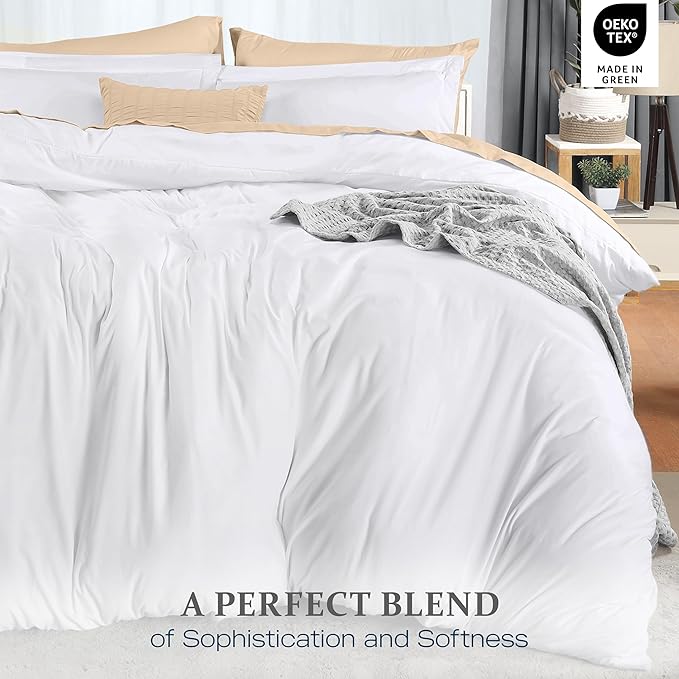 Duvet Cover Queen, 3 Piece Cotton Like Polyester With Zipper Closure, White | Extra Soft and Breathable, Wrinkle & Fade Resistant, Includes Duvet Cover and 2 Pillow Shams, Comforter Not Included, OekoTex