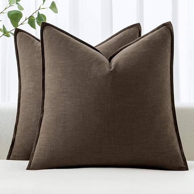 MIULEE Decorative Linen Euro Sham Pillow Covers 26x26 Dark Coffee Chocolate | Boho Farmhouse Fall Autumn Couch Throw Pillows for Bed, Pack of 2 Accent Modern Pillowcases, Sofa Livingroom Home Decor