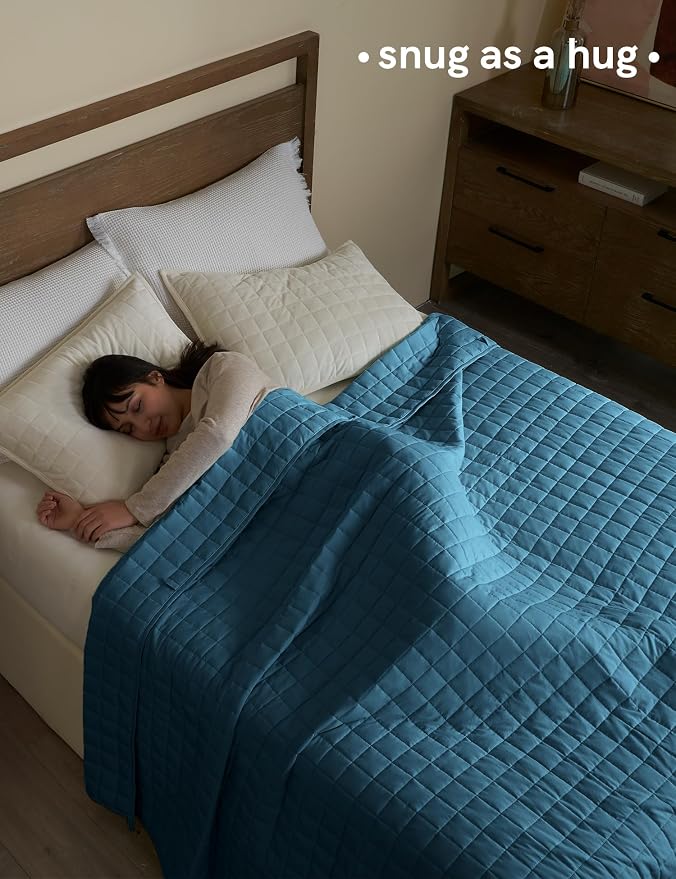 YnM Exclusive Weighted Blanket, Organic Long Stapled Cotton Material with Premium Glass Beads (Peacock/Grey Reversible, 60''x80'' 25lbs), Suit for One Person(~240lb) Use on Queen/King Bed