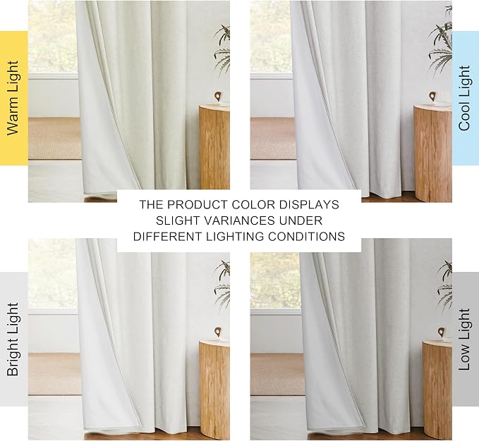 NICETOWN 100% Blackout Linen Texture Curtains 90 inches Long, Ivory, 2 Pcs, Thermal Insulated Full Blackout 2-Layer Lined Drapes, Energy Efficiency Window Draperies for Boy's Room