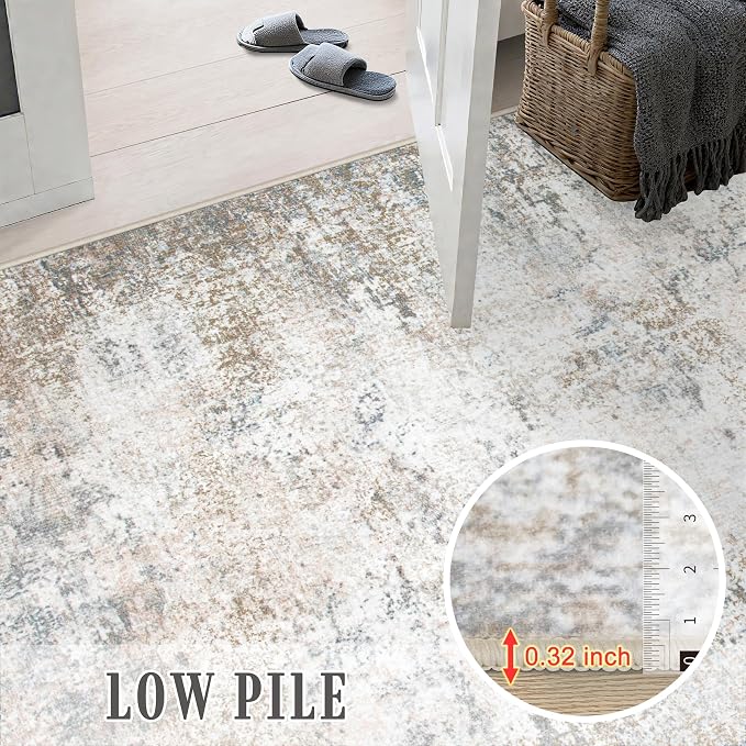 Area Rug Living Room: 8x8 Modern Washable Indoor Soft Carpet Brown | For Bedroom Dining Room Farmhouse Nursery Hallway Office,Modern Abstract,Machine washable,Non-Slip,Stain Resistant,Indoor