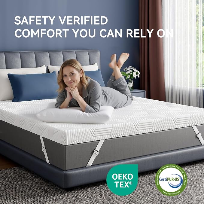 ELEMUSE 2 Inch Queen Size Gel Memory Foam Mattress Topper,Washable Cover | Pressure-Relieving Mattress Topper for Back Pain,High Density Cooling Pad,Non-Slip Design,Removable & Washable Bamboo Cover