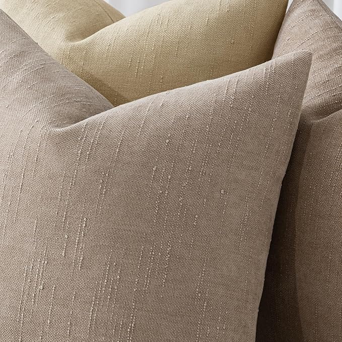 MIULEE 24x24 Inch Euro Textured Chenille Throw Pillow Covers Light Taupe | Pack of 2 Decorative Soft Throw Pillows,Solid Textured Cushion Covers,Modern Home Decor for Bed Couch Sofa Bedroom Livingroom