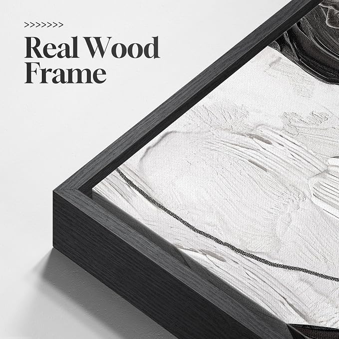 Framed Black and White Modern Abstract Wall Art, 3 Piece Canvas Prints Paintings Artwork for Walls, Minimalist Black White Grey Pictures for Living Room Dining Room Bedroom Office Wall Decor 16x24 In | Black Grey Paintings, Modern Artwork, Minimalist P...