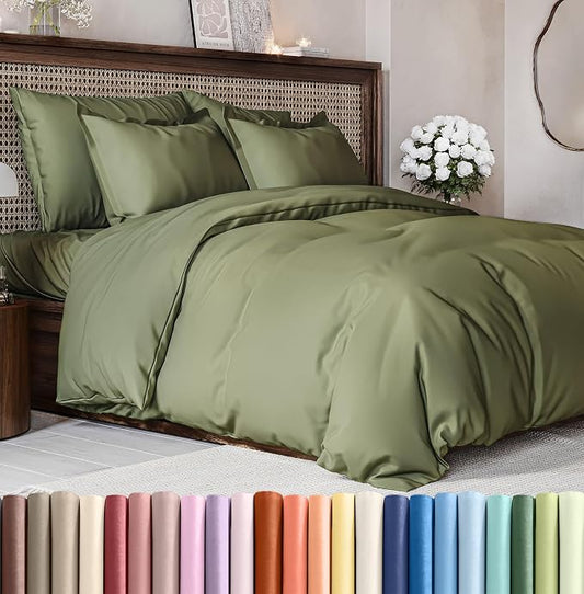 Duvet Cover Queen Size - Soft 3 Piece with Zipper Closure - Sage Green | Extra Soft, Breathable, Queen Duvet Cover 90" x 90" with 2 Pillow Shams, Zipper Closures & Ties, Women, Men, Kids & Teens