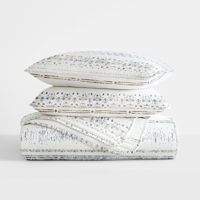 Merit Linens 3 Piece Quilt Set - Super Soft - Lightweight - All Season Quilted Coverlet - Floral Patterns - Full/Queen Taupe