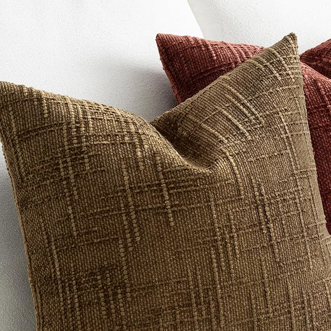 MIULEE Chenille Textured Fall Throw Pillow Covers Bronze 18x18 Set of 2 | Slubby Decorative Pillows, Boho Farmhouse Rustic Home Decor, Modern Neutral Cushion Covers for Couch Sofa Bed Living Room