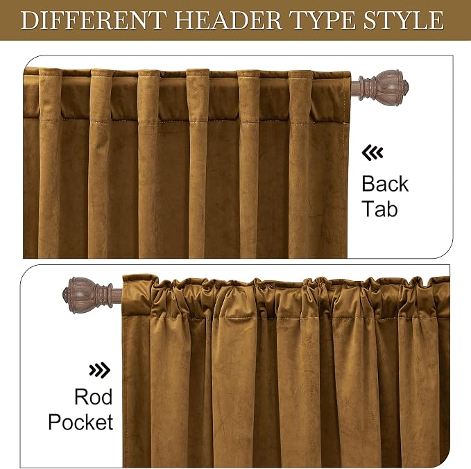 RYB HOME Velvet Closet Curtains 84 inches, Room Darkening Thermal Insulated Privacy Back Tab Drapes for Doorway Enterway, Dormitory, Gold Brown, W 42 x L 84 inches, 2 Panels Set