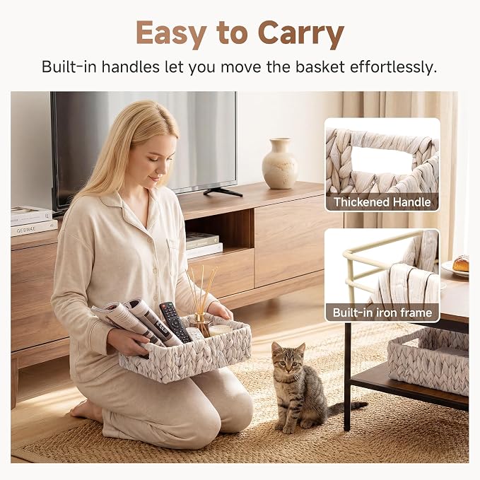 StorageWorks Wicker Baskets for Storage, White Wicker Baskets, 2-Pack | Water Hyacinth Wicker Storage Baskets for Organizing, Wicker Storage Baskets for Shelves, White Baskets, 11¼" x 7½" x 3½"