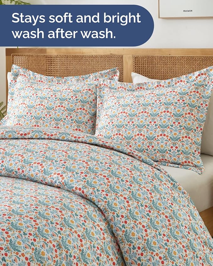 Duvet Cover Full Size - Floral Duvet Cover - 3 Piece - Amalfi Blooms | Soft Floral Duvet Cover 80 x 90 with 2 Pillow Shams, Zipper Closures & Ties, Floral Bedding for Women, Men, Kids & Teens