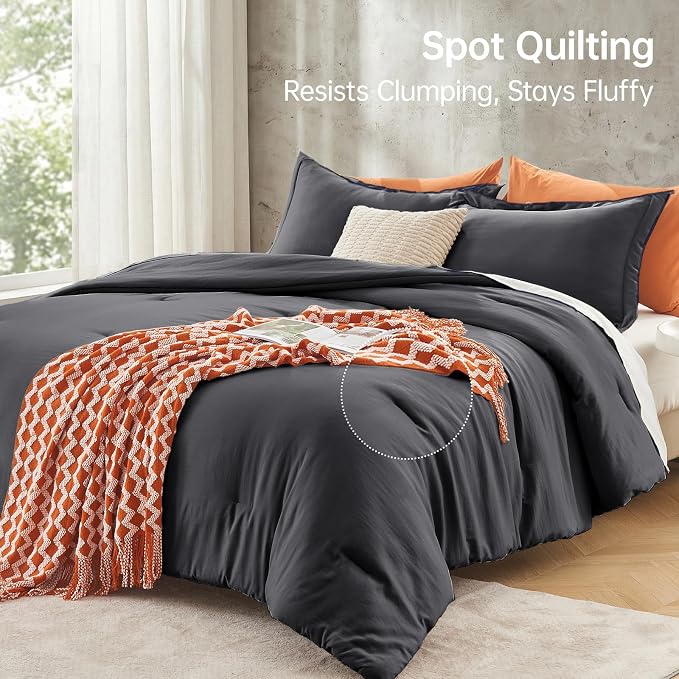 California King Comforter Set, All Season Ultra Soft Down Alternative Bedding - 3 Piece Lightweight Bed Set Includes 1 Comforter (104"x96") and 2 Pillow Shams (20"x36"), Dark Grey
