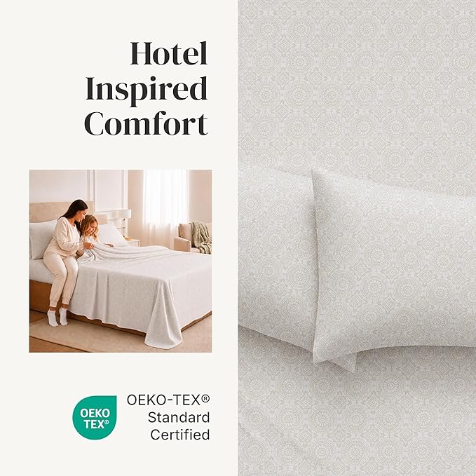 Modern Threads Printed 4-Piece Extra Soft Bedding Sheets & Pillowcase Set, Deep Pocket up to 16 inch Mattress Abella Cal King