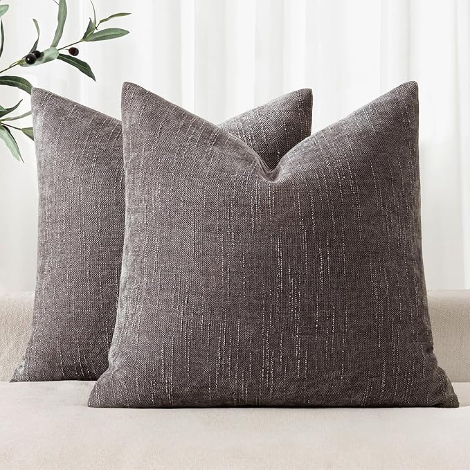 MIULEE Textured Chenille Throw Pillow Covers 20x20 Inch Charcoal Gray | Pack of 2 Decorative Soft Throw Pillows, Solid Textured Cushion Covers, Modern Home Decor for Couch Sofa Bedroom Living Room