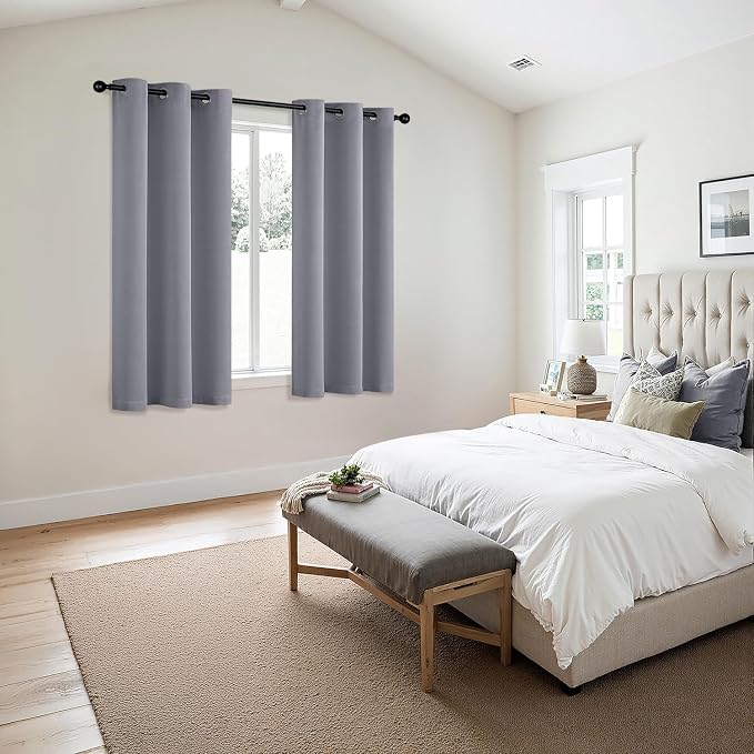 MIULEE Blackout Curtains for Bedroom 2 Panels 40 x 63 Inch Long Silver Grey | Thermal Insulated, Living Room Darkening Grommet Drapes, Noise Reducing, Light Blocking Window Treatments