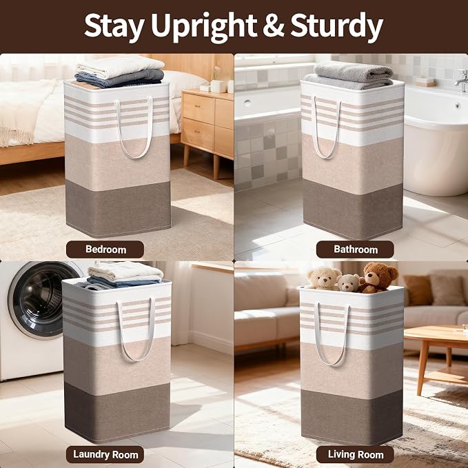 WOWBOX 2 Pack Laundry Baskets, Collapsible Dirty Clothes Laundry Hampers | with Reinforced Handles, Waterproof Coating, 2 Pack for Clean & Dirty Clothes, for Bedroom, Bathroom, Dorm (88L Khaki)