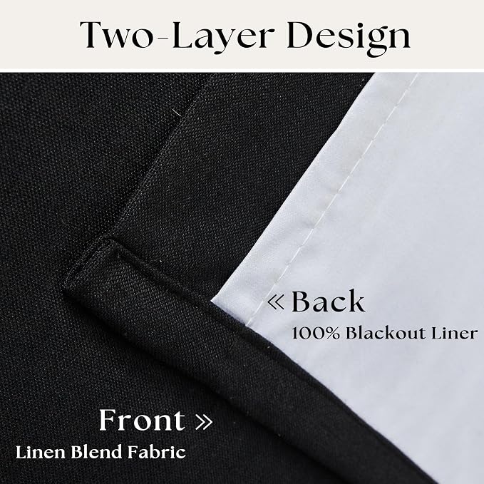 Black Linen 100% Black Out 120 Inch Curtains for Living Room | Pinch Pleated Back Tab Drapes, Thermal Insulated Full Black Out, Extra Long Curtains for High Ceiling, W40xL120 2 Panels