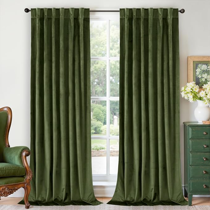 BGment Velvet Blackout Curtains 78 Inches Long for Bedroom, Dark Green | Soft, Elegant, Thermal Insulated, Noise Reduce, Privacy Drapes for Living Room, Back Tab Rod Pocket, 2 Panels, 52x78 Inch