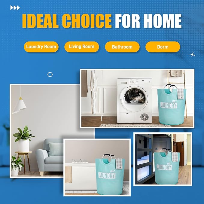 Caroeas Super Large 150L Laundry Hamper Pro, Waterproof Laundry Basket, Clothes Hamper Stands Up Well, Laundry Bag with Padded Handles, Collapsible Laundry Basket Easy Storage (Light Blue)