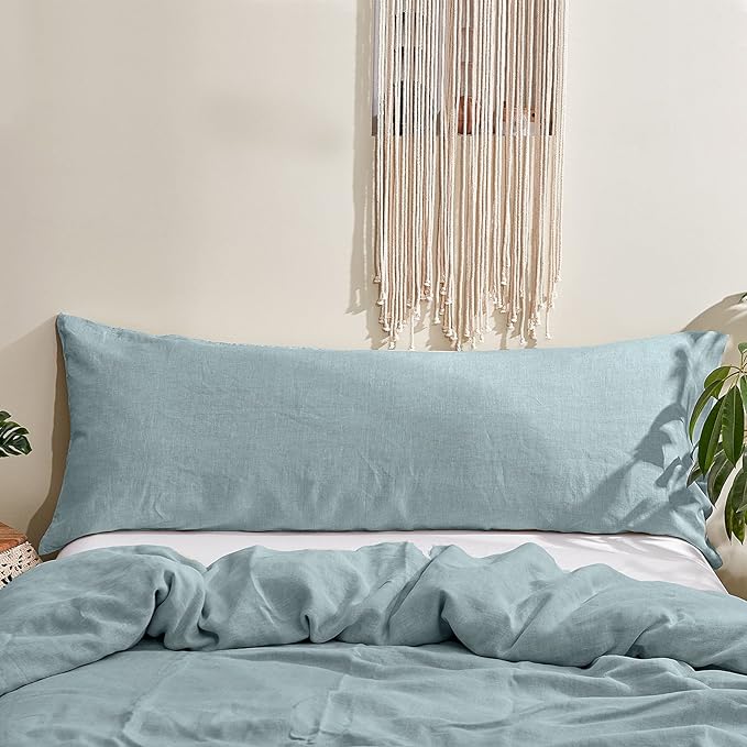 Simple&Opulence Body Pillow Cover 20" x 54",100% Pure Linen, Ultra Soft and Breathable, Body Pillowcase with Envelope Closure for Adults(Dusty Blue)
