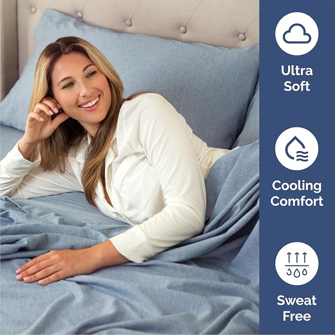 Queen Size 4 Piece Sheet Set - Breathable & Cooling Sheets - Heathered Blue | Hotel Luxury Bed Sheets for Women & Men, Deep Pockets, Easy-Fit, Extra Soft and Wrinkle Free Sheets, Oeko-Tex Bed Sheet Set