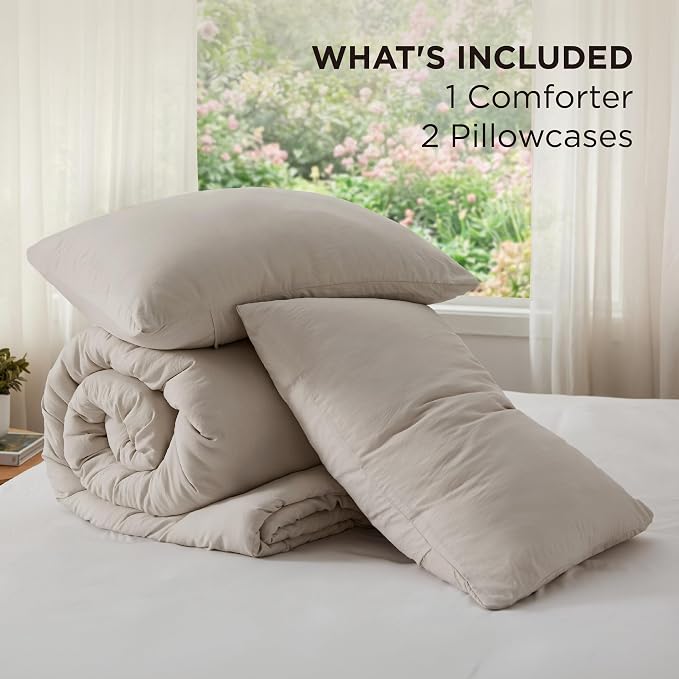 Bedsure Full Comforter Set, Muted Linen Soft Prewashed Bedding for All Seasons, 3 Pieces GentleSoft Bed Set, 1 Lightweight Comforter (82"x86") and 2 Pillowcases (20"x26")